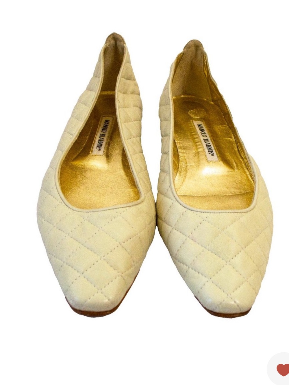 Authentic Vintage Manolo Blahnik Cream Quilted Leather Pointed Toe Flats